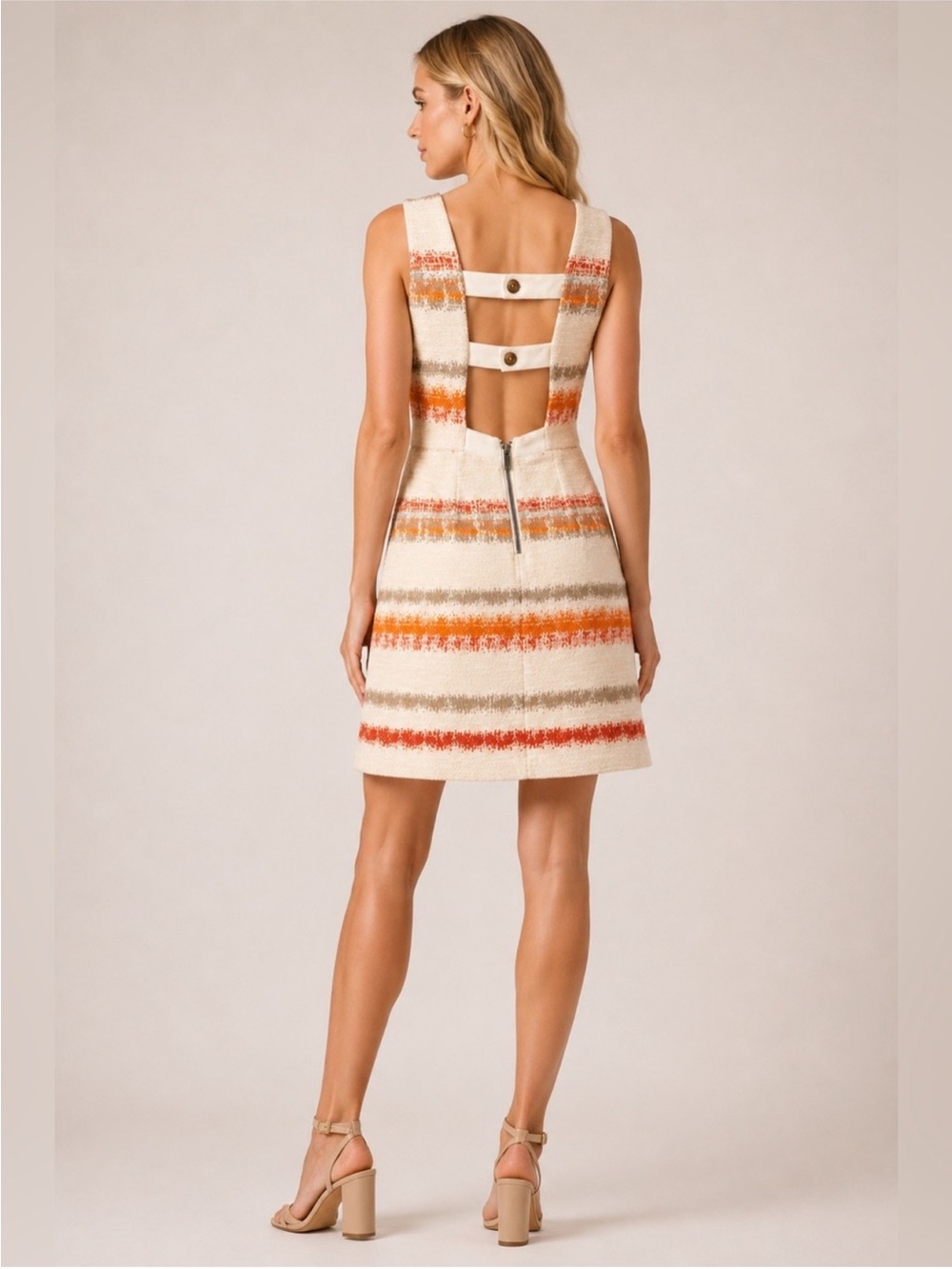 Alice + Olivia Cream Midi Dress with Orange and Red Stripes
